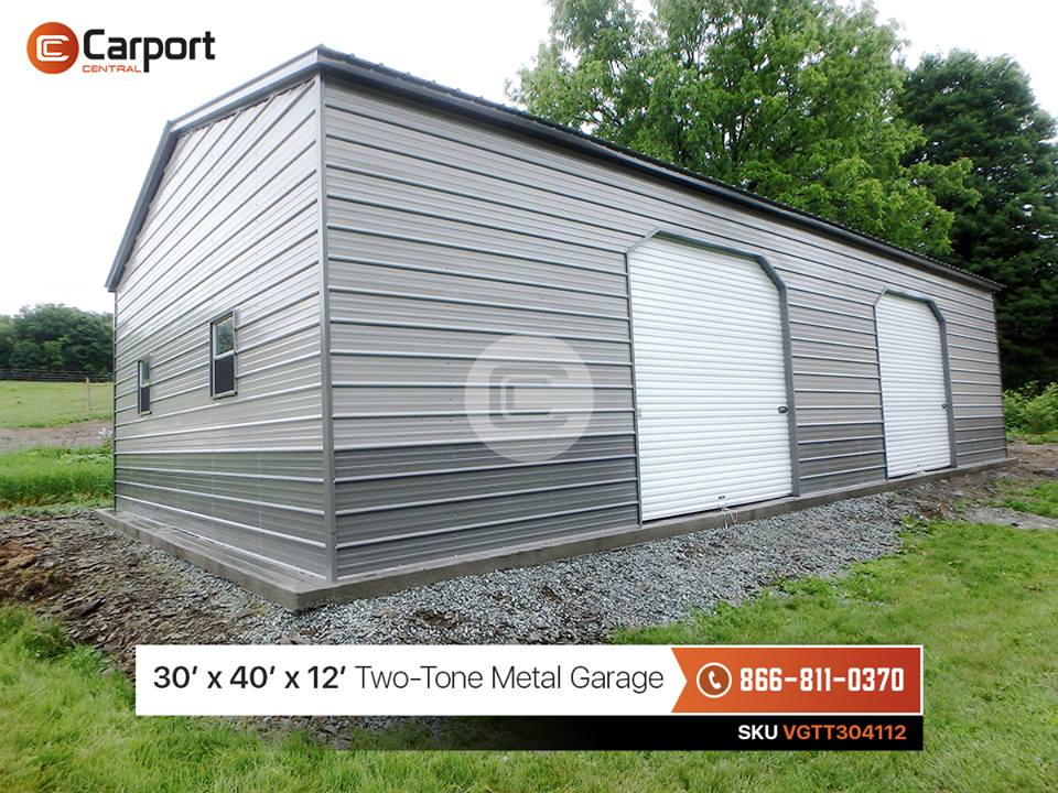 30x40 Two Tone Metal Garage - Carport Central