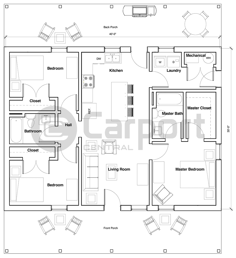 30'x40'x12' Barndominium Floor Plan