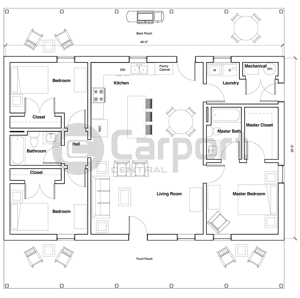 30'x48'x12' Barndominium Floor Plan