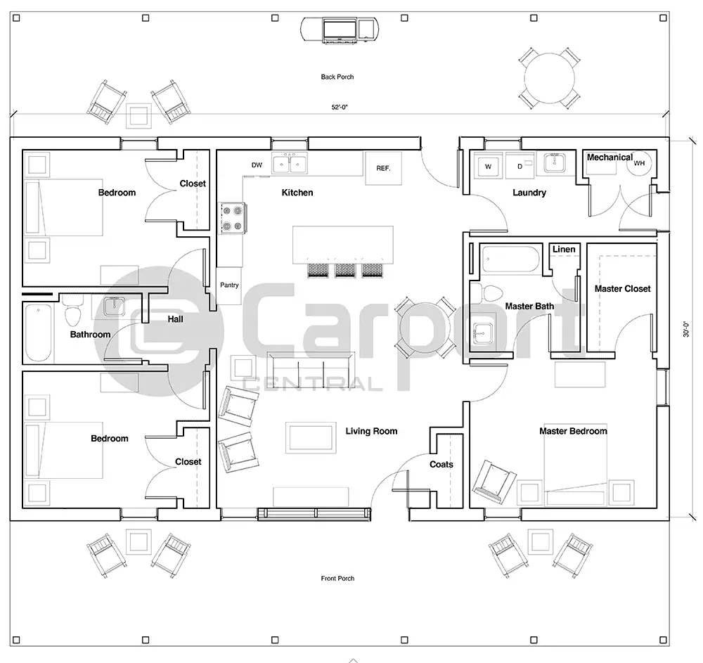 30'x52'x12' Barndominium Floor Plan