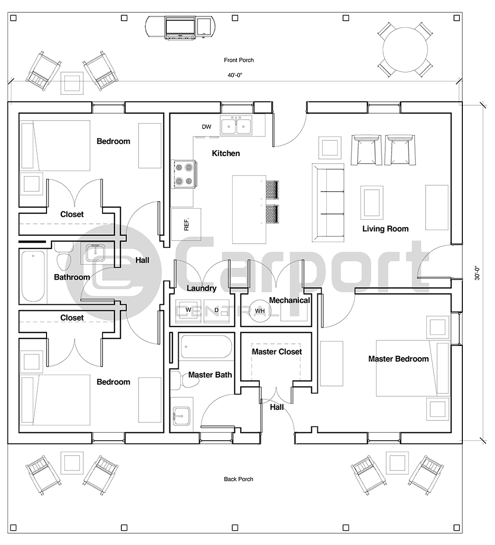 40'x52'x12' Barndominium Floor Plan