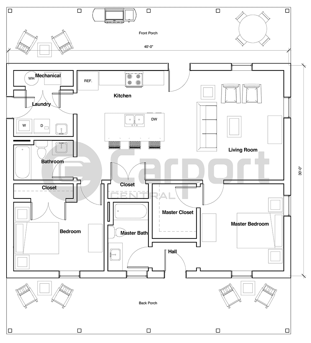40'x52'x12' Barndominium Floor Plan