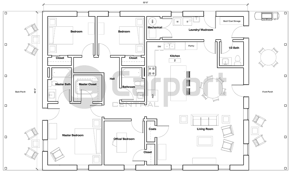 40'x72'x12' Barndominium Floor Plan