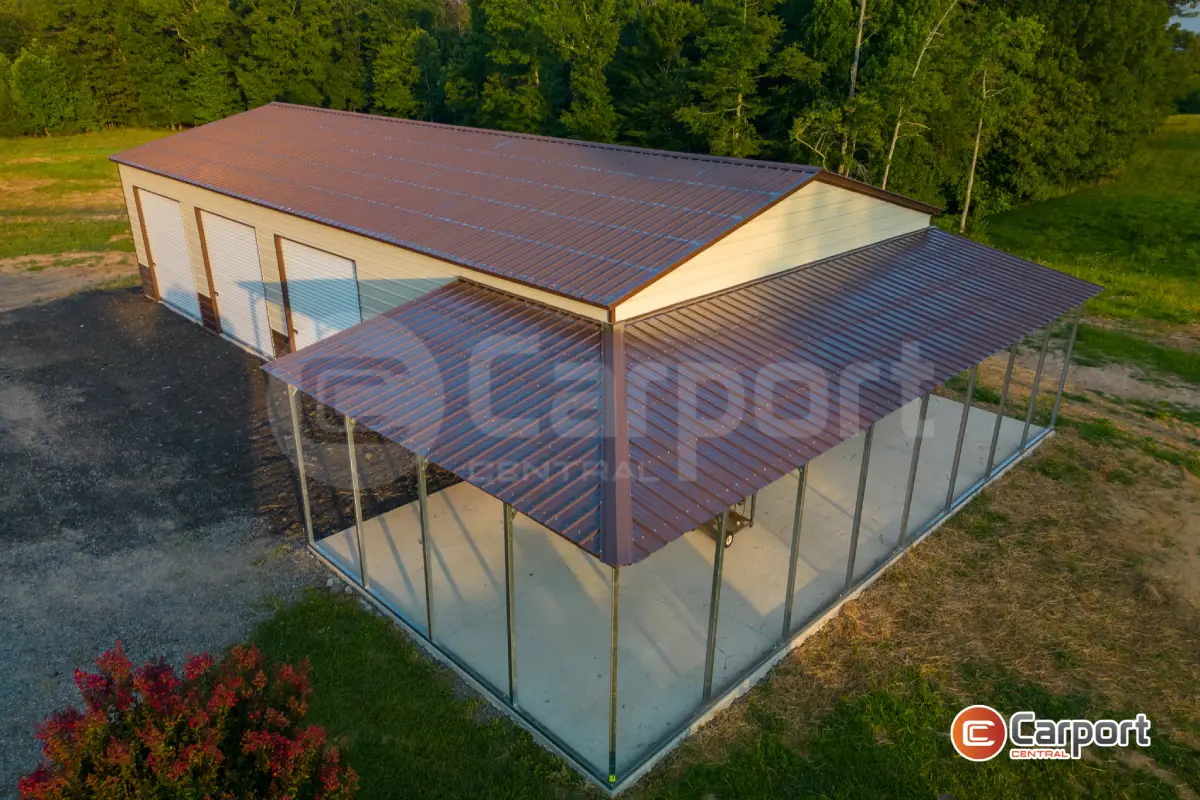 30’ x 60’ x 12’ Triple Wide Garage w/ Dual Lean-Tos