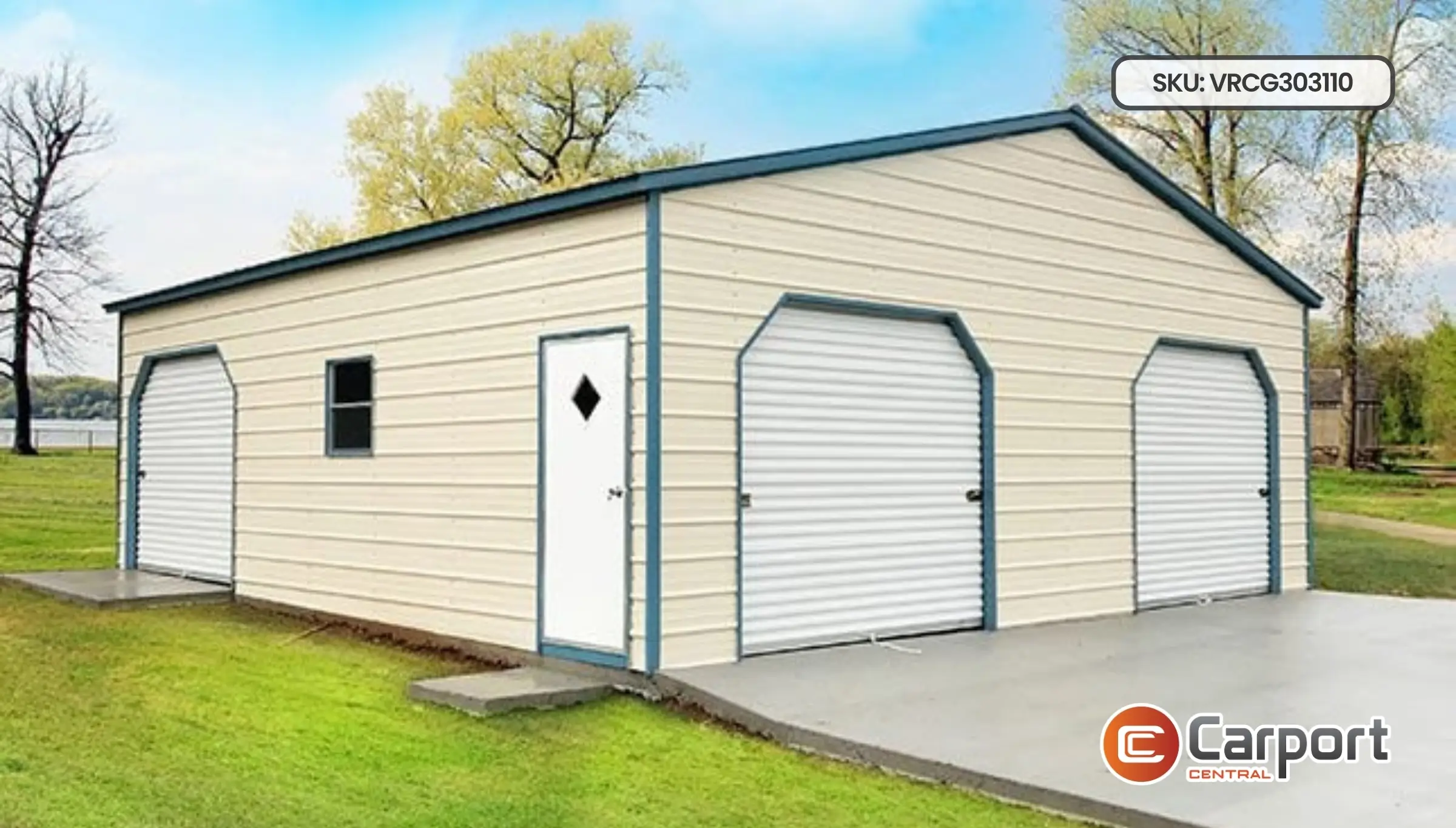 30'x30' Three Car Prefab Metal Garage