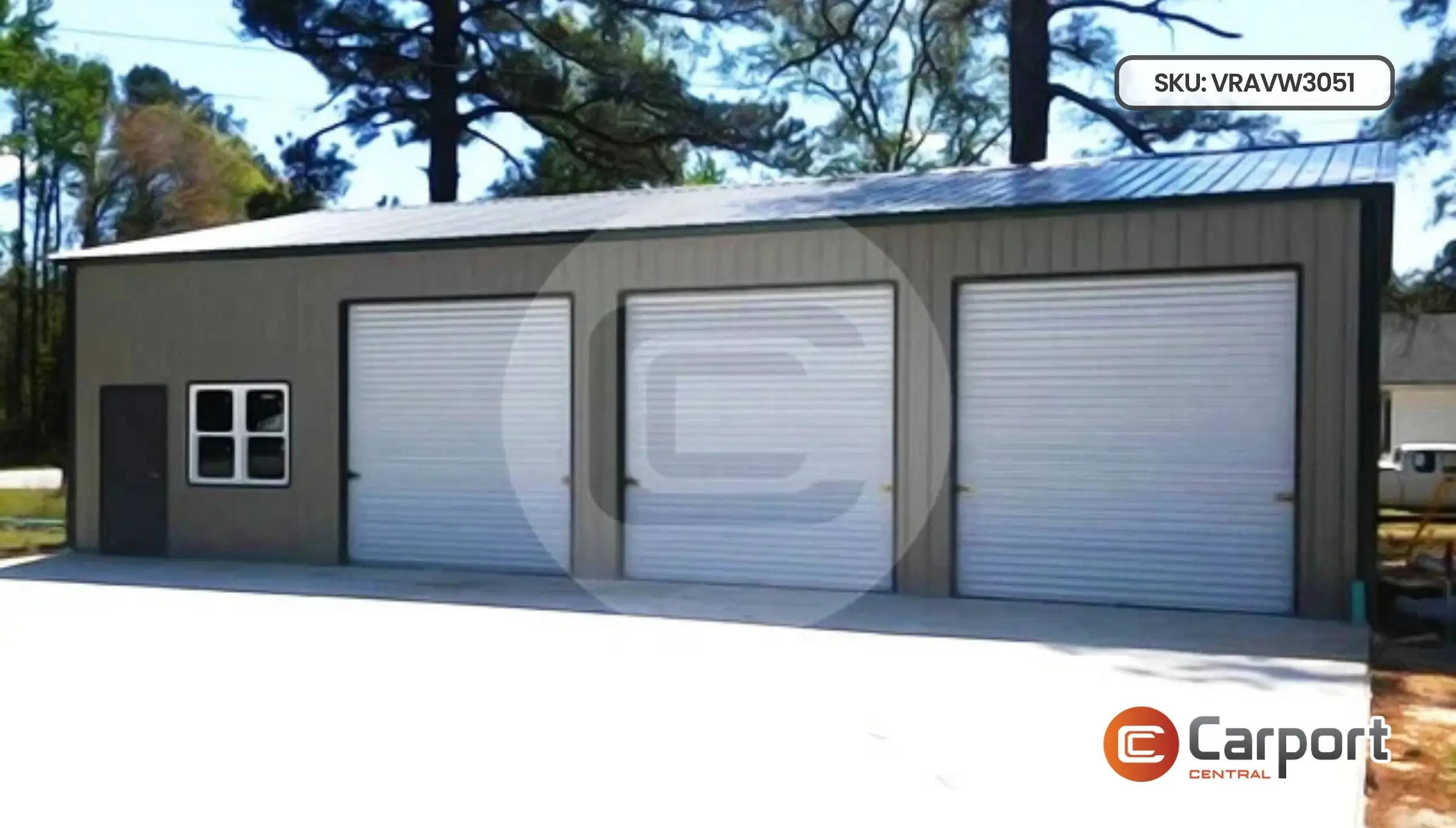 30'x50' Clear Span 3 Car Side Entry Garage