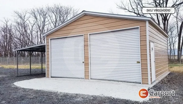 24’x30′ Two Car Garage with Lean-to
