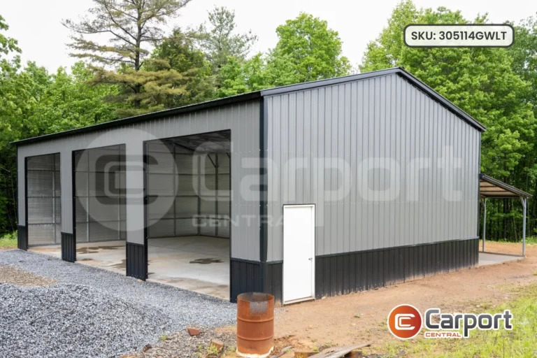30’x50′ Garage with 12’x50′ Lean-to