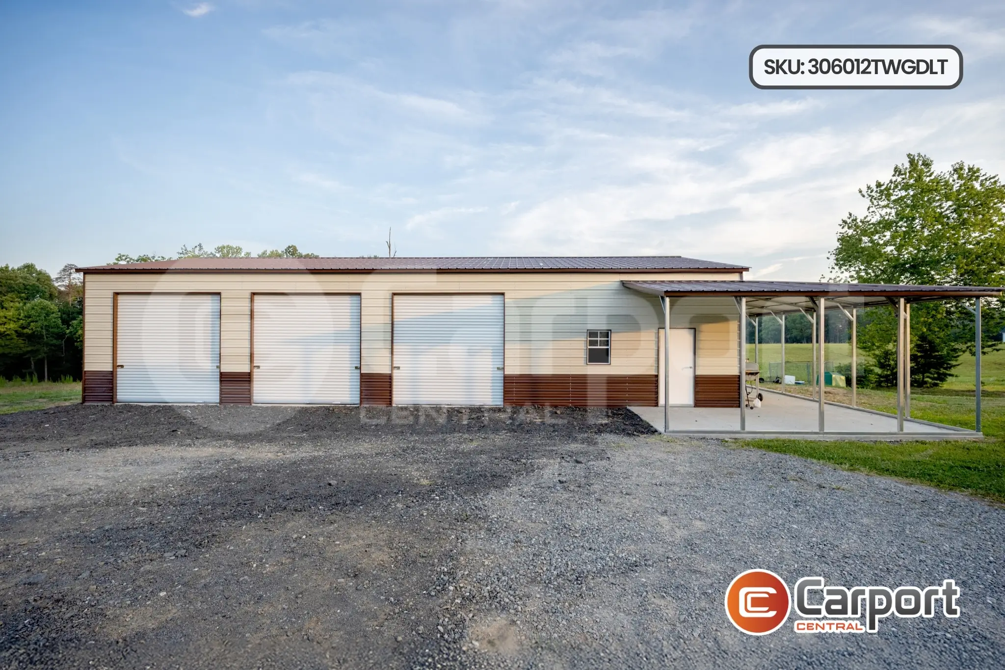 30’ x 60’ x 12’ Triple Wide Garage w/ Dual Lean-Tos