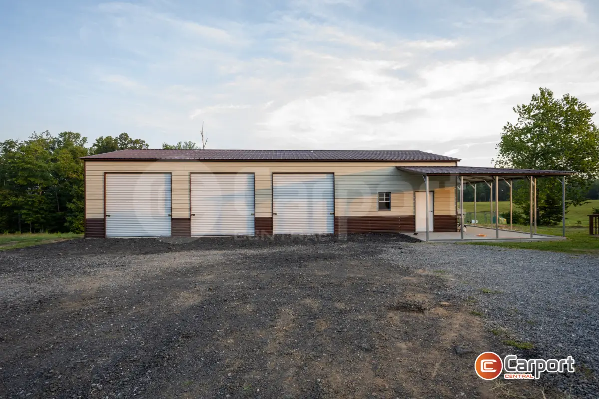 30’ x 60’ x 12’ Triple Wide Garage w/ Dual Lean-Tos