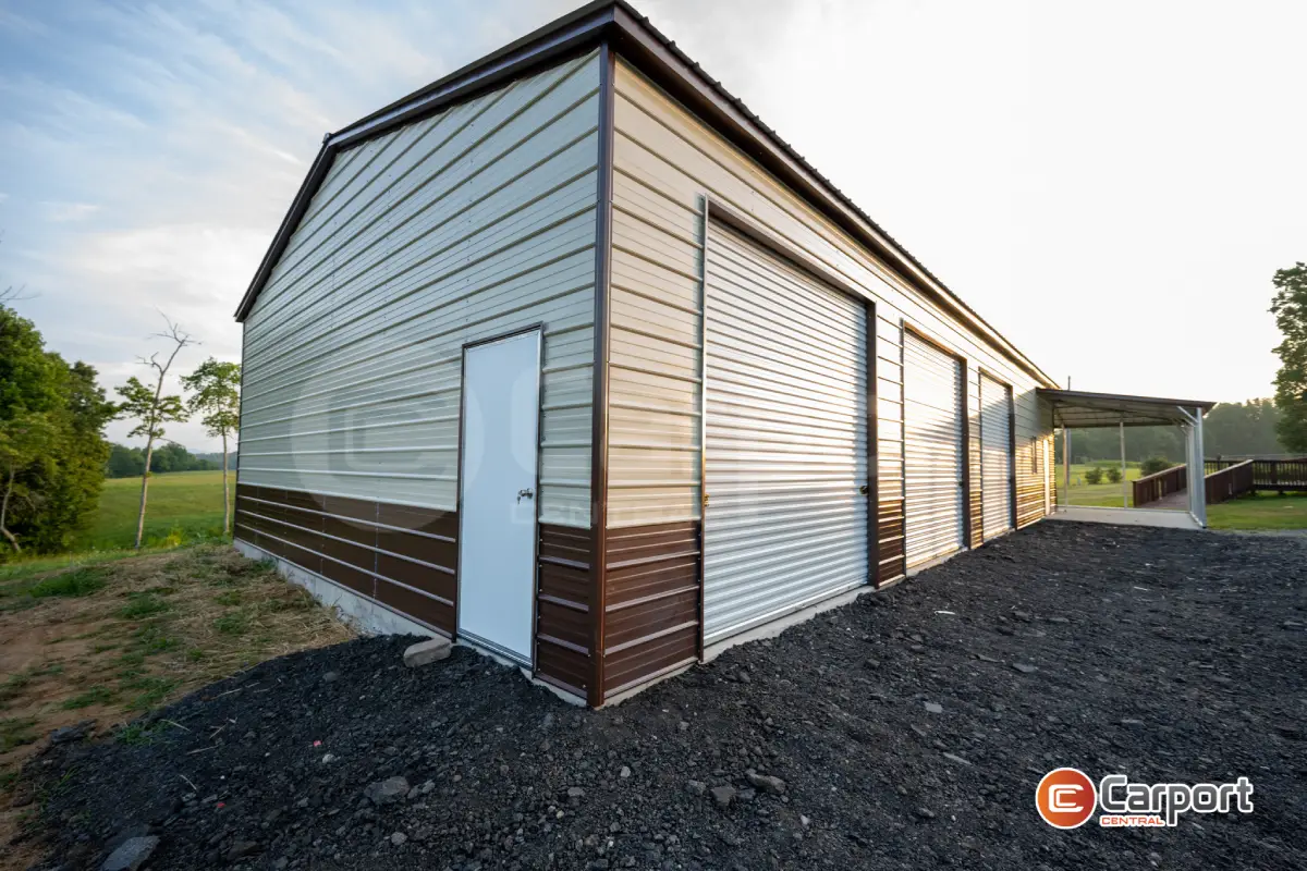 30’ x 60’ x 12’ Triple Wide Garage w/ Dual Lean-Tos