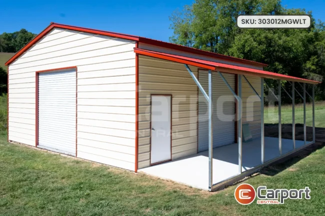 30’ x 30’ x 12’ Metal Garage w/ Lean-To