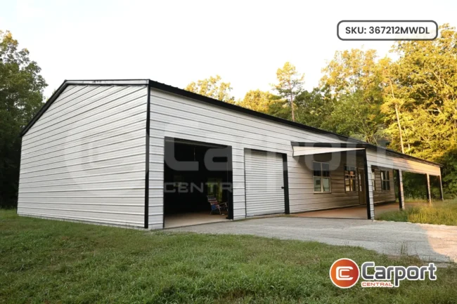 36’ x 72’ x 12’ Metal Workshop with Dual Lean-Tos